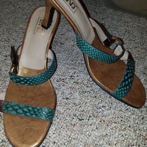 Land turquoise/brown heel Size10 NWOT